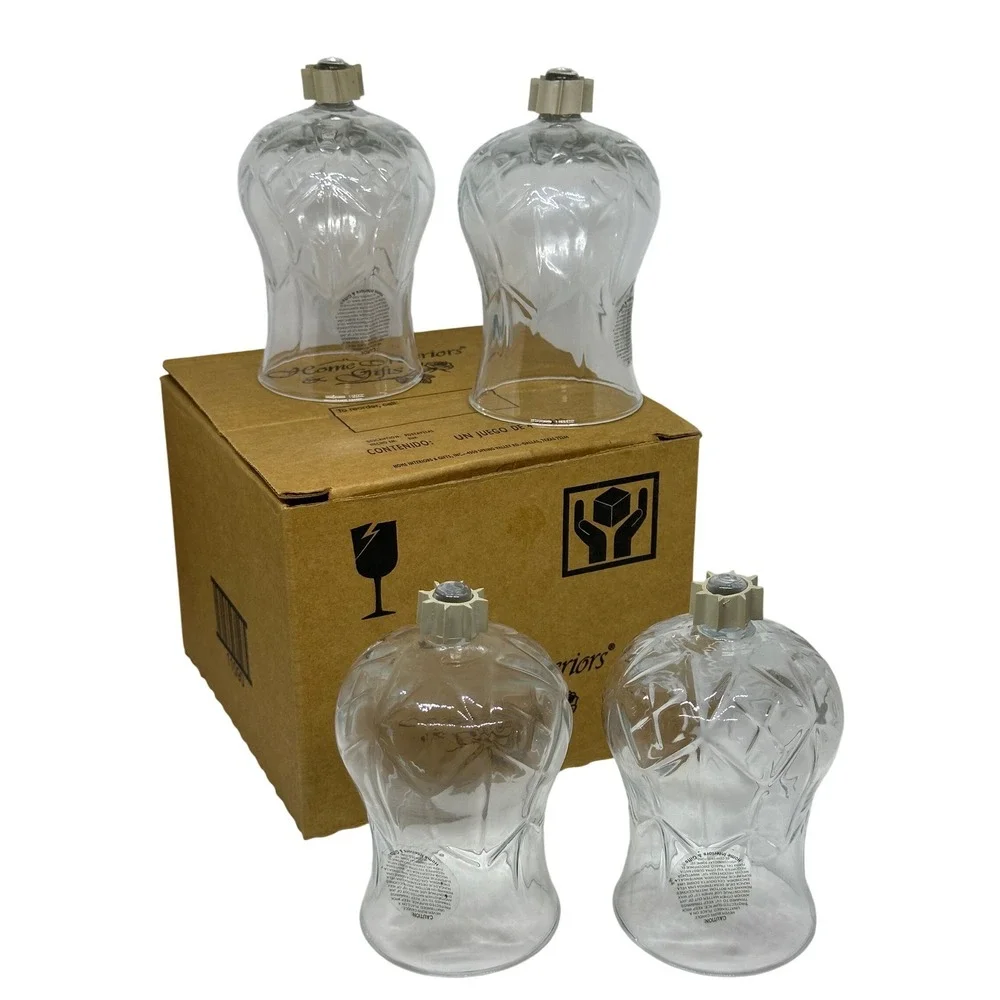VTG Home Interiors & Gifts Votive Cup Clear Glass Peg Diamond Cut Set of 4 Boxed